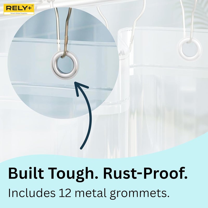 RELY+ + Shower Curtain Liner with Magnets | 72X72 inches | Clear PEVA, 70 GSM Premium Thickness | Fits Standard Shower, Waterproof, Odour-Free, Rustproof Grommets - Image 5